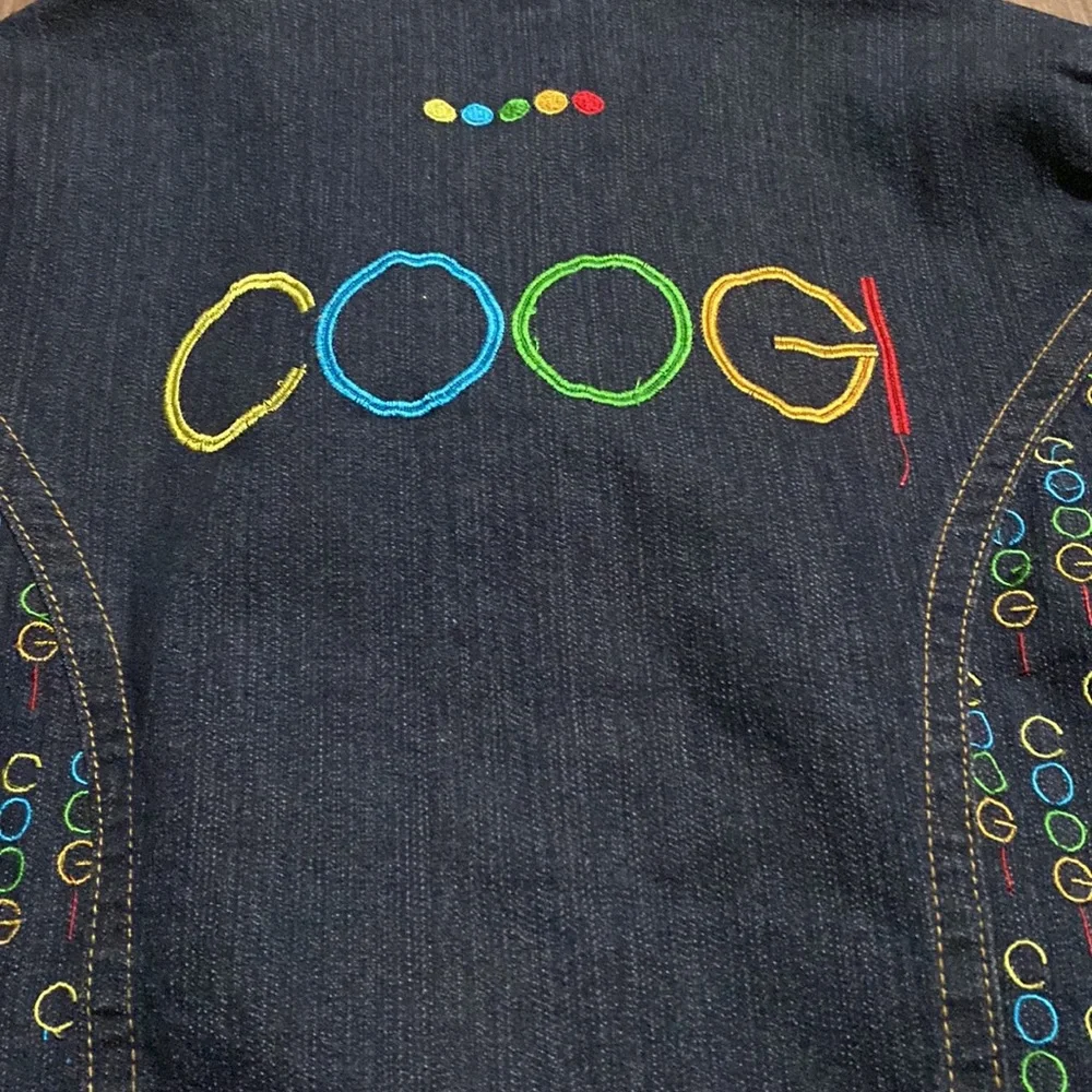 Coogi dark denim colorful jacket logo print